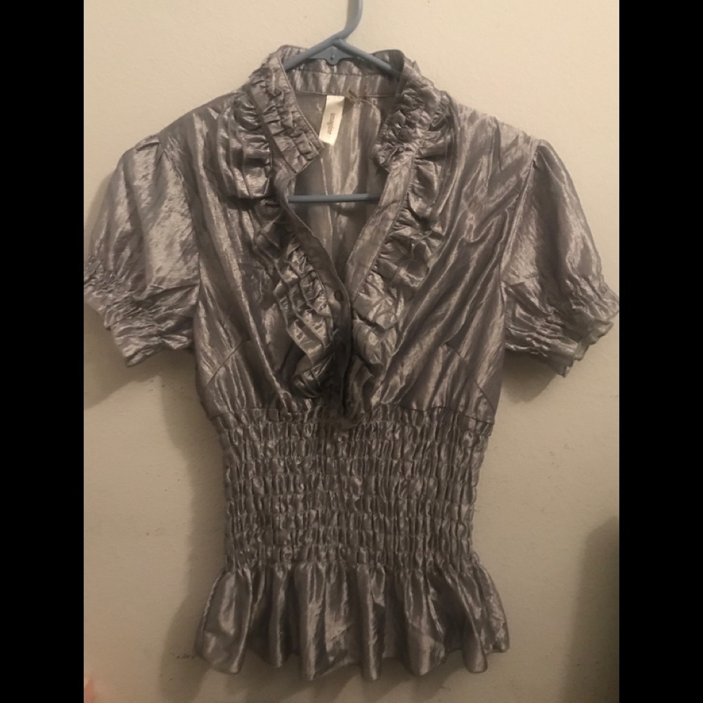 Imagine Women's Silver Fringed Short Sleeve Shirt